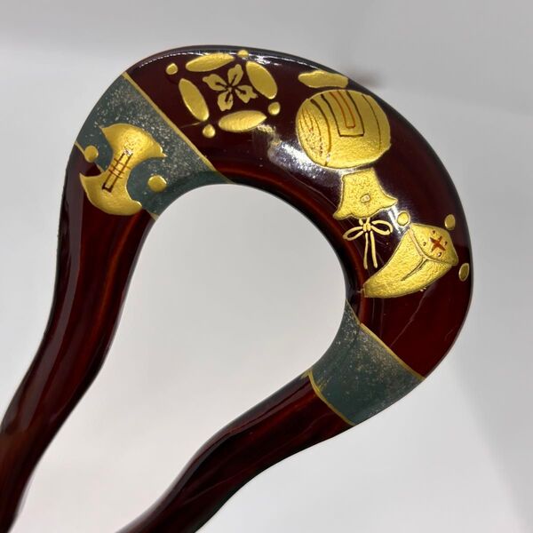 05 輪島塗 溜まり色 金蒔絵 宝尽くし ユーピン型 かんざし