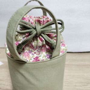 ハンドメイド 巾着バッグ 小花柄 グリーン