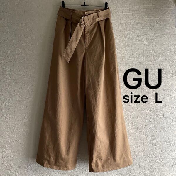 パンツ ワイドパンツ レディース タック ベージュ GU Lサイズ