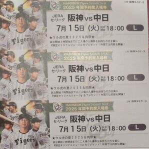 【ウル虎の夏・ジャージプレゼント】阪神タイガースチケット 7月15日(火)VS 中日戦 甲子園球場 レフト下段外野指定席 3枚