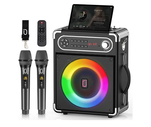 JYX スピーカーセット ワイヤレスマイク2本付き Bluetooth 5.0対応 高低音強化機能搭載