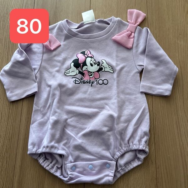 ロンパース ミニー Disney ディズニー ベビー 長袖 80 子供服 リボン パープル 紫 100周年
