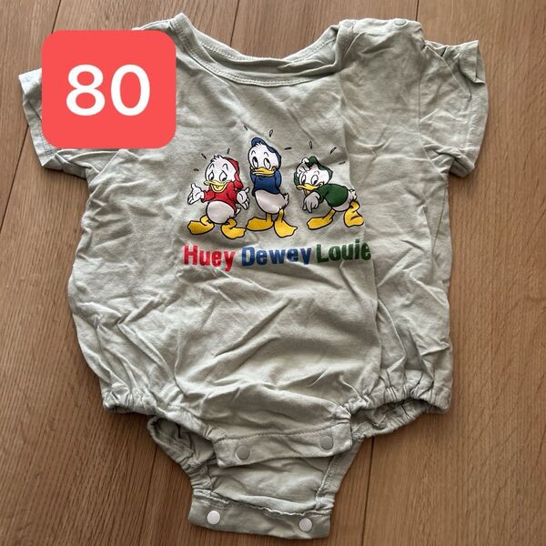 ディズニー Disney ヒューイ デューイ ローイ グリーン 緑 ベビー 子供服 ロンパース 半袖 80