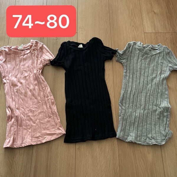 シーインSHEIN ワンピース セット 黒 ブラック グレー ピンク ベビー 70 80 女の子 海外 半袖 子供服
