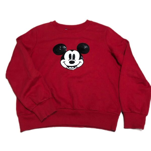 ⑩ミッキースパンコールトレーナー レッド 赤 ディズニー Disney ゆったり リブトレーナー スエット スウェット