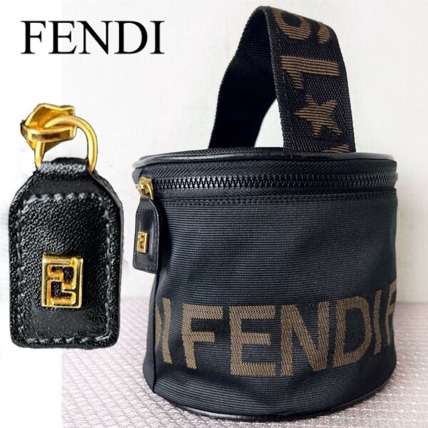 FENDI フェンディ バニティ バッグ バック メイクポーチ ブランドロゴ デカロゴ 自立 ハンドバッグ ズッカ 黒 ブラック