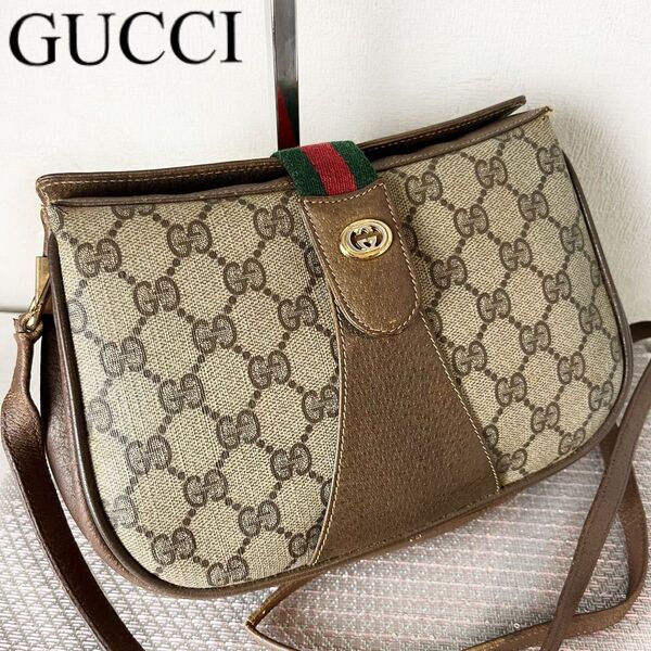 GUCCI グッチ ショルダーバッグ バック シェリーライン GG スプリーム ロゴ ゴールド金具 キャンパス PVC. レザー