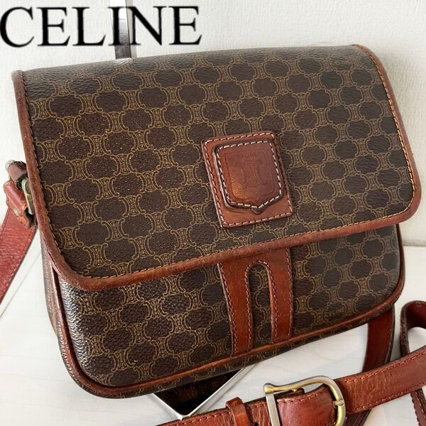CELINE セリーヌ ショルダーバッグ バック トリオンフ マカダム ブランドロゴ レザー ゴールド金具 ブラウン 肩掛け