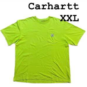 古着 Carhartt ポケットTシャツ 黄緑 ポケT XL 半袖