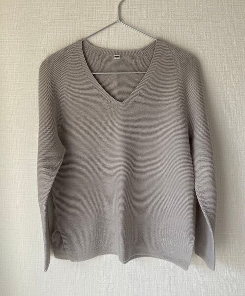 UNIQLO ユニクロ 3D コットン ブレンド Vネック セーター M グレー