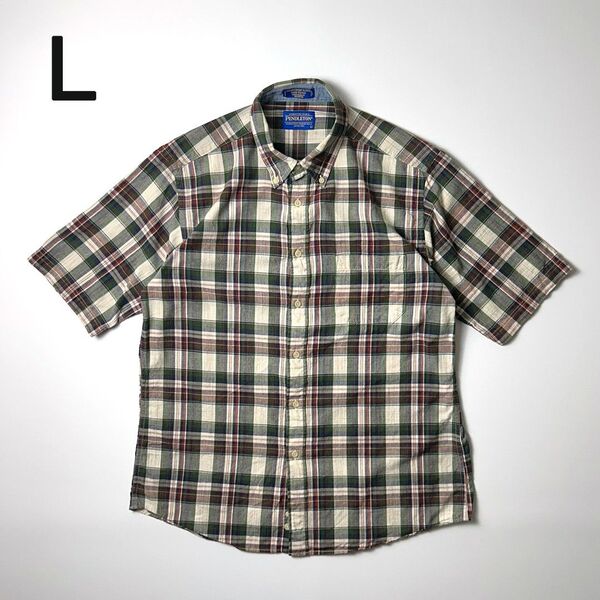 pendleton 半袖シャツ L マドラスチェック ボタンダウン ペンドルトン チェック柄