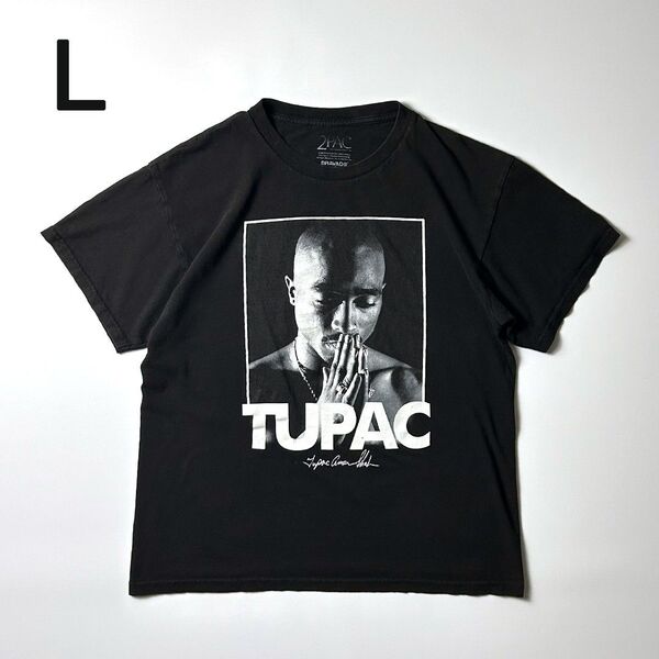 ラップtシャツ 2pac オフィシャル ブラック L トゥパック プリント 半袖 半袖Tシャツ