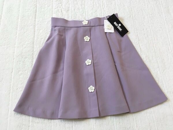 新品 MARY QUANT マリークワント デイジーボタンフレアミニスカート タック入り ふんわり パープル ゴム くすみパープル