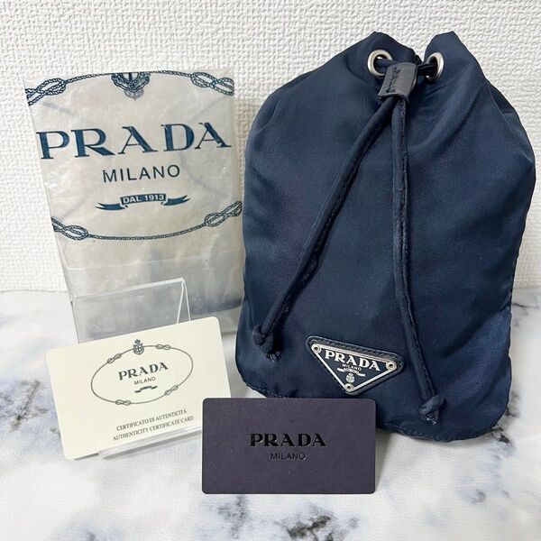 PRADA プラダ 【美品】 巾着 バッグ ポーチ ナイロン ネイビー 小物