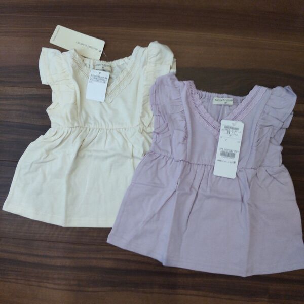 ナウテーカンパニー レースツキTシャツ こどもの森 ナチュラル ガーリー カットソー 紫 レース リンクコーデ 双子 ペアルック