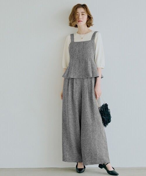 新品 grove ツイード ビスチェ ワイド パンツ SET UP セットアップ グレー 灰色 ねずみ色 2024AW
