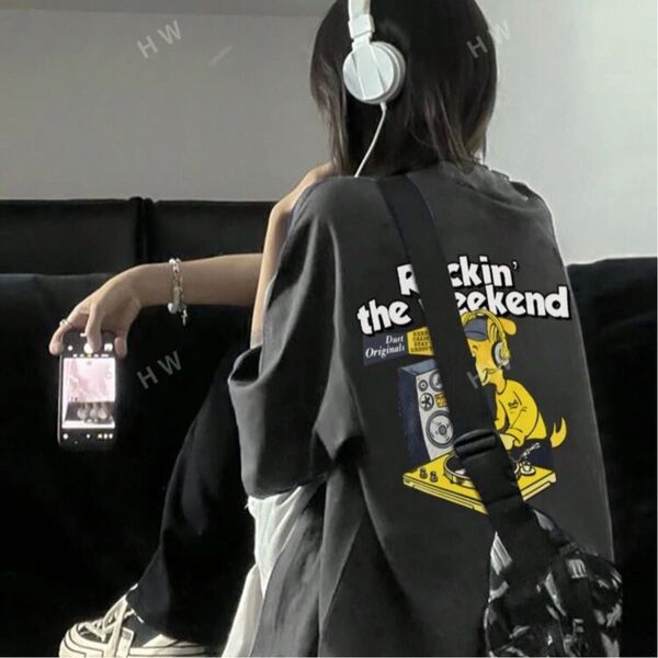 カジュアルなカートゥーン柄 半袖Tシャツ XXXL
