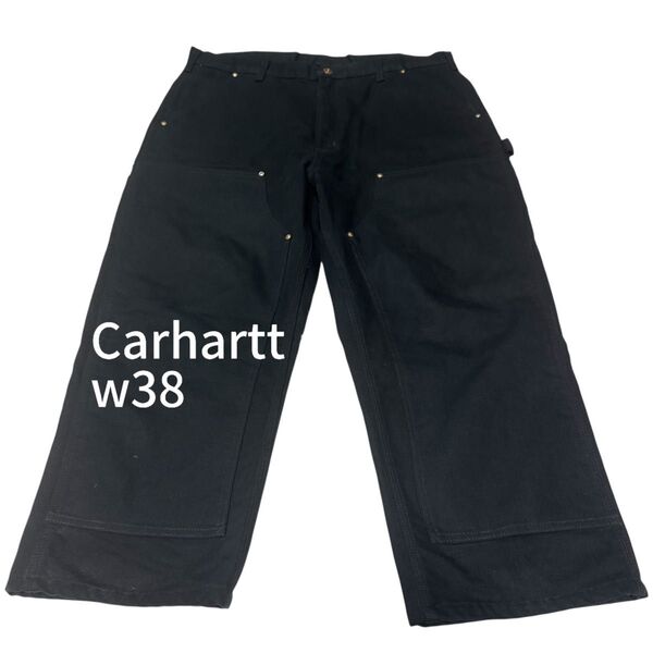 Carhartt カーハート ダブルニー ペインターパンツ 裏地チェック W38 ブラック USA ワークパンツ BLACK