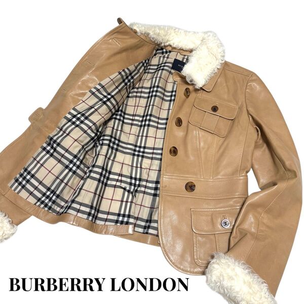 バーバリーロンドン レザージャケット 2way ファー ノバチェック ベージュ BURBERRY LONDON ライダース 38