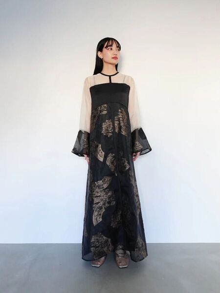 sahara*MARTE*Bi-Color Sheer Jacquard Dress シアージャガードドレスワンピース(gold)