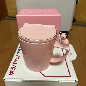 Francfranc 蓋付き マグカップ 猫 ピンク