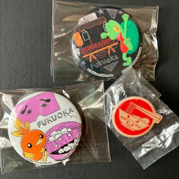 ポケモン 福岡 Poketabiチョーク&モダン缶バッジ キモリ&アチャモ、ご当地ピンズコレクション 博多ラーメンピカチュウ