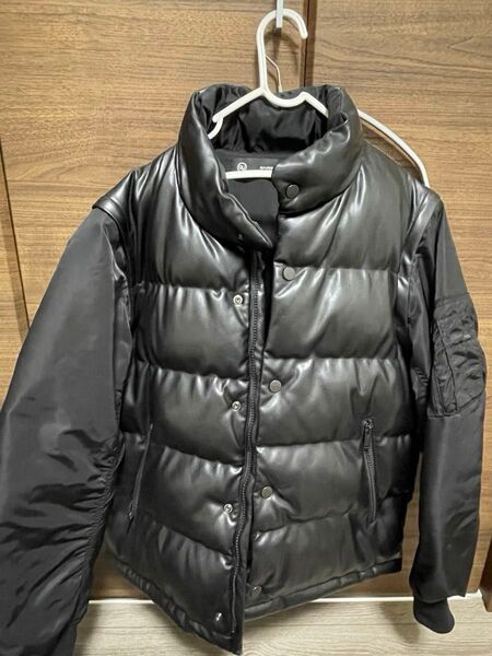 リボン無し GU × undercover コンバーチブルパデッドブルゾン ブラック アンダーカバー 袖レザー ダウン