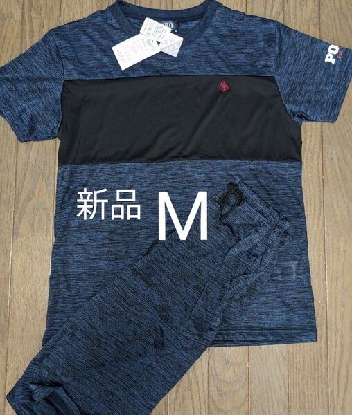 新品 メンズ POLO 半袖 パジャマ 半袖パジャマ 6分丈パンツ ルームウェア 上下セット ポケット付き М ネイビー