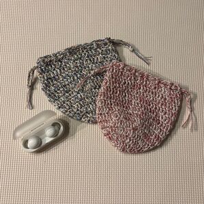 和紙入り毛糸 ハンドメイド 和風巾着袋 2点セット 赤青 和装小物