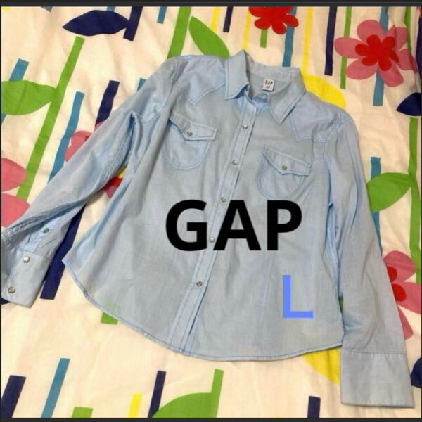 GAP ブラウス 長袖シャツ シースルー 透け感 ライトブルー 古着 L