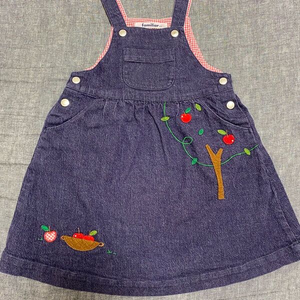 familiar ファミリア ジャンパースカート 100 デニム りんご 刺繍