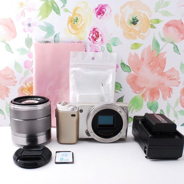 希少ゴールド★SONY NEX-5 ミラーレス 一眼レフ スマホ転送 ソニー 動作確認済み 届いてすぐ使える 美品 初心者 レンズ