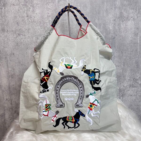 【新品】ボールアンドチェーン 刺繍ショッピングバッグ ホースシュー 韓国 エコバッグ 軽量 大容量 トートバッグ