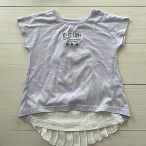 トップス Tシャツ プリーツ パープル ハート ロゴ CUTE LOVE 半袖120