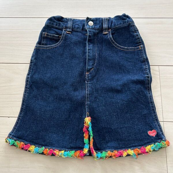 Roni bronzy デニムスカート 女の子 ハート刺繍 カラフル 裾フリンジ