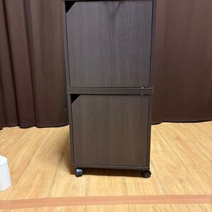 キャスター付き 2段収納棚 ブラウン