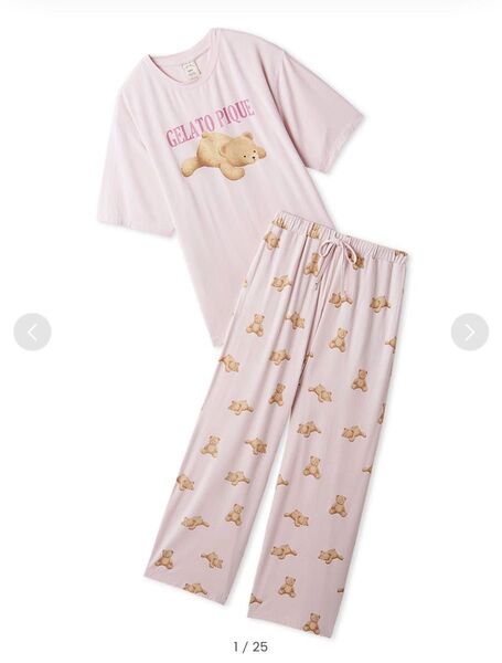 正規品!ジェラートピケ 【ONLINE限定】【接触冷感】ベアワンポイントTシャツ&ロングパンツセット ルームウェア 上下セット
