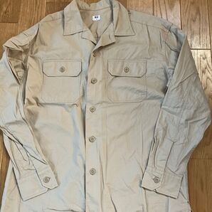 ユニクロ メンズ シャツ ジャケット ミリタリー ベージュ S 長袖シャツ