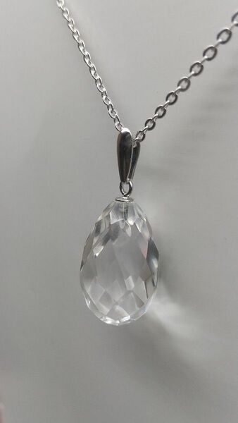 天然石 ネックレス ペンダント アンティーク 水晶 昭和 手造り 手摺り 日本製 未使用 ツユ型①