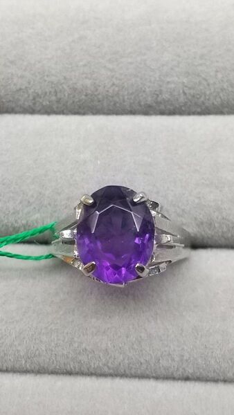 天然石 アメジスト 紫水晶 シルバー製 リング アンティーク 昭和 手摺り 日本製 未使用 サイズ #11