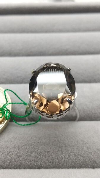 天然石 茶水晶 煙水晶 シルバー製 リング アンティーク 千本透かし柄 手造り 手造り 日本製 未使用 #11 残り3本