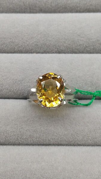 天然石 シトリン 黄水晶 シルバー製 リング 指輪 アンティーク 手摺り 昭和 日本製 未使用 サイズ#11 1本限り
