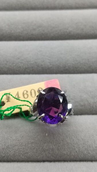 天然石 アメジスト 紫水晶 アンティーク シルバー製 指輪 リング 唐草 手摺り 昭和 日本製 未使用 サイズ#8