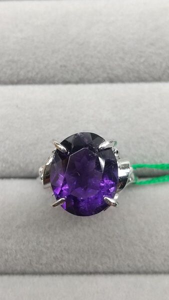 天然石 アメジスト 紫水晶 アンティーク シルバー製 リング 指輪 手摺り 昭和 日本製 未使用 サイズ#11