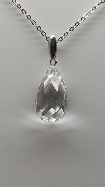 天然石 ネックレス ペンダント アンティーク 水晶 手摺り加工 昭和 日本製 未使用 ツユ型①-A 残り少
