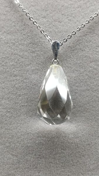 天然石 ネックレス ペンダント アンティーク 水晶 手摺り加工 昭和 日本製 未使用 ②-A