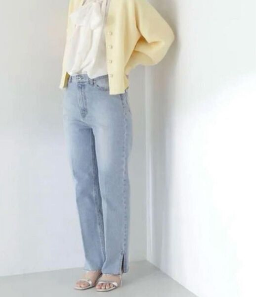 NATURAL BEAUTY BASIC スリット ストレート デニム イージーパンツ ナチュラルビューティー ボトムス