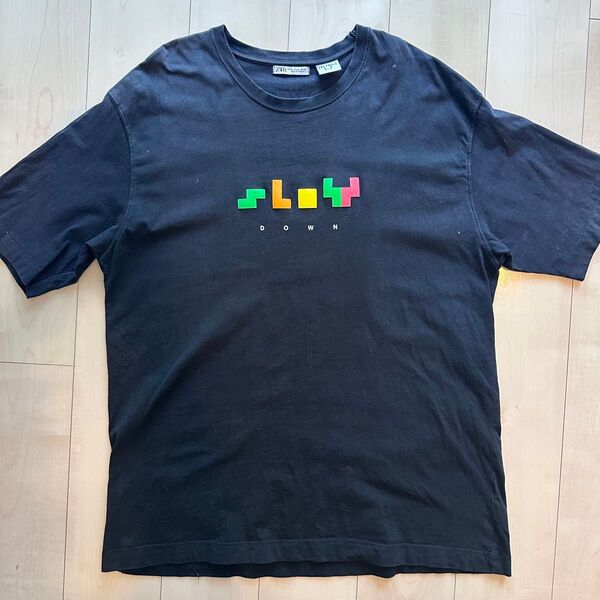 ZARA TETRIS ブラック Tシャツ XL メンズ トップス 古着 テトリス 半袖