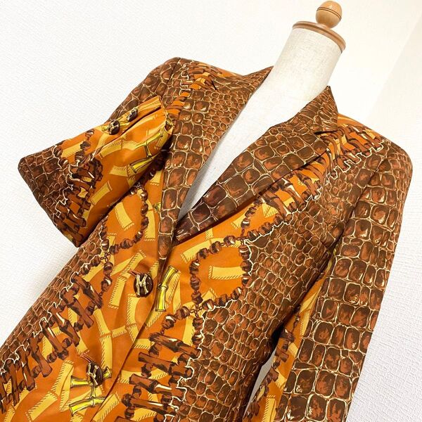 定価85000円 新品未使用タグ付き HANAE MORI 個性的 総柄高級ジャケット 昭和レトロ ビンテージ クロコ柄