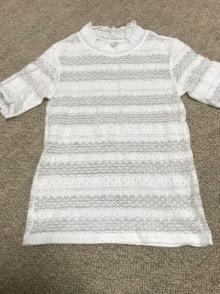 GU 半袖 Tシャツ カットソー 白 ホワイト レース インナー ストレッチ XS